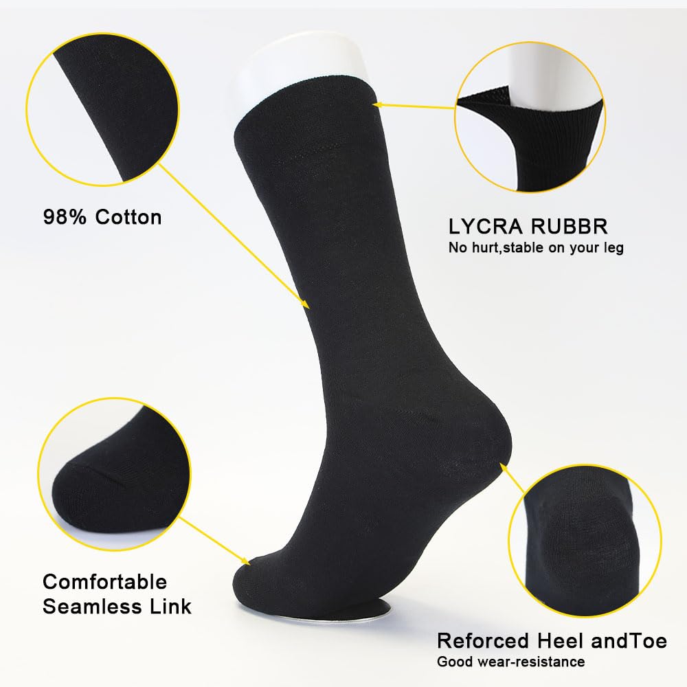 7DayOtter 98% Cotton Rich Dress Socks for Business Mens Womens Casual Socks 6Pack