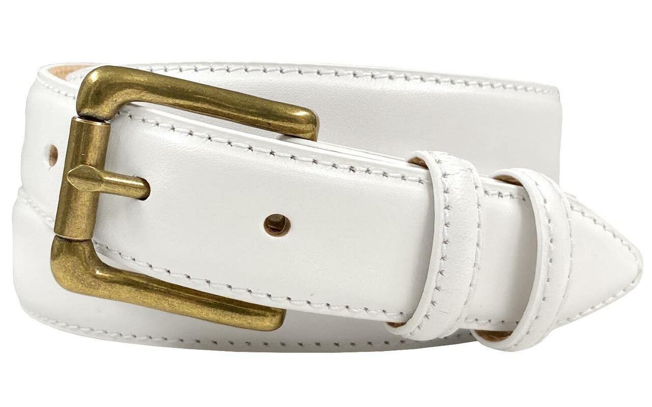 Adam Gold Men's Genuine Italian Calfskin Leather Dress Belt 1-1/8"(30mm) Wide Polished Buckle