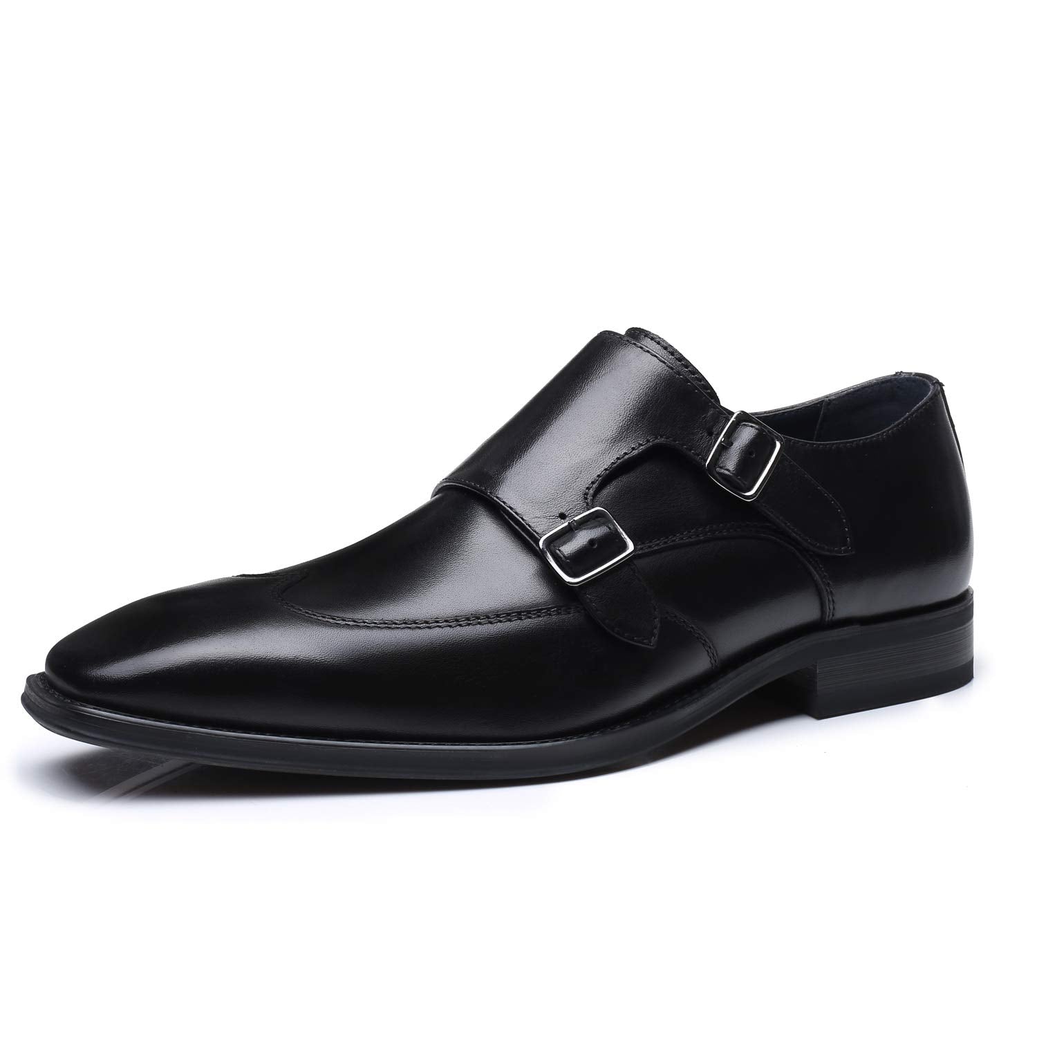 Mens Double Monk Strap Slip on Loafer Cap Toe Leather Oxford Formal Business Casual Comfortable Dress Shoes for Men