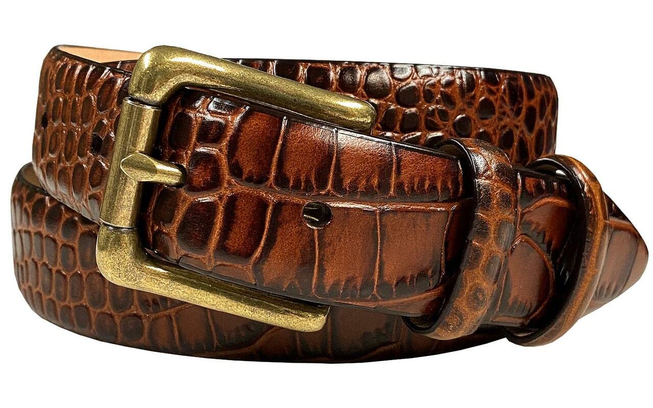 Adam Gold Men's Genuine Italian Calfskin Leather Dress Belt 1-1/8"(30mm) Wide Polished Buckle