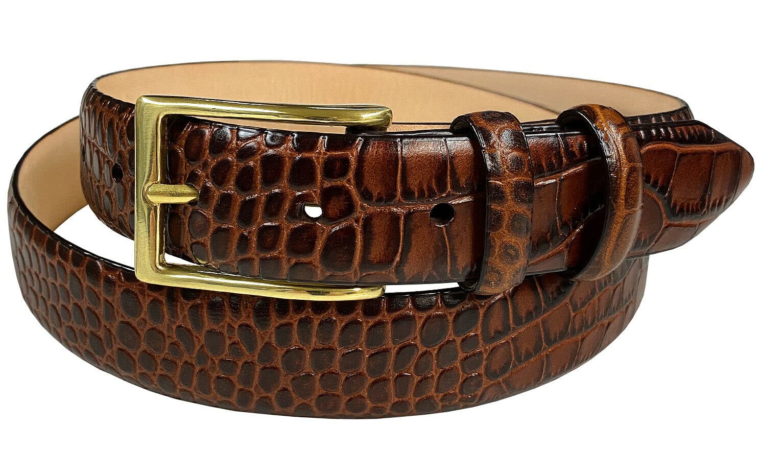 Adam Gold Men's Genuine Italian Calfskin Leather Dress Belt 1-1/8"(30mm) Wide Polished Buckle