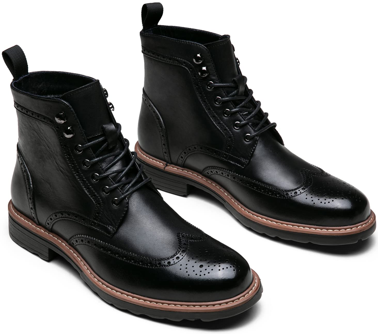 Jousen Leather Boots for Men Dress Retro Classic Design Mens Boots Cap Toe Boot Black Rubber Sole