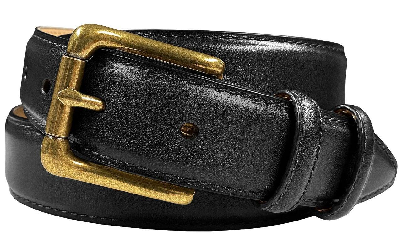 Adam Gold Men's Genuine Italian Calfskin Leather Dress Belt 1-1/8"(30mm) Wide Polished Buckle