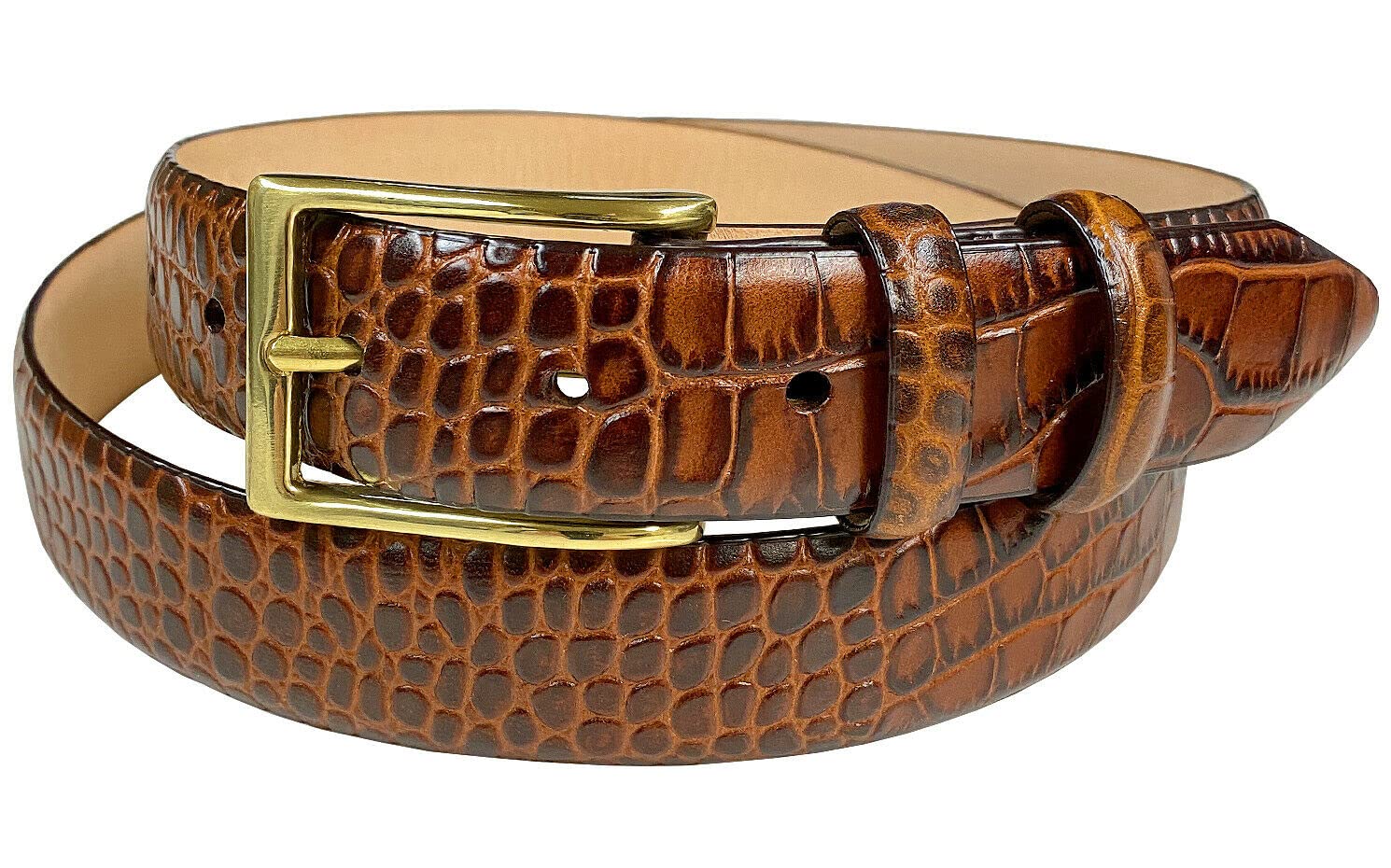 Adam Gold Men's Genuine Italian Calfskin Leather Dress Belt 1-1/8"(30mm) Wide Polished Buckle