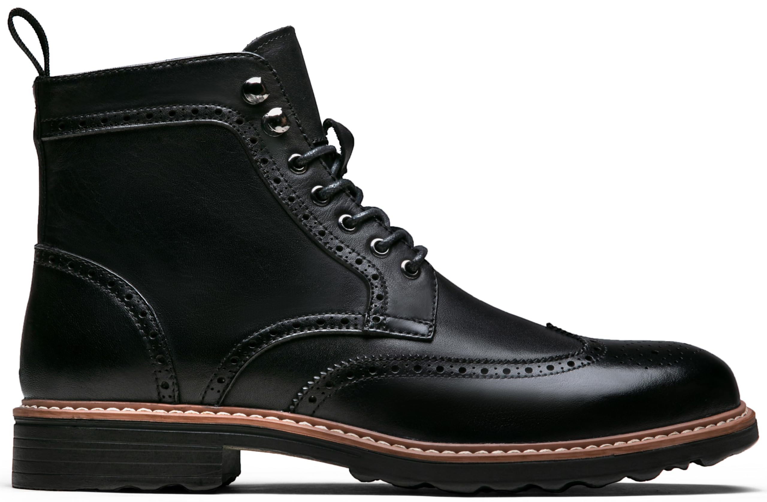 Jousen Leather Boots for Men Dress Retro Classic Design Mens Boots Cap Toe Boot Black Rubber Sole