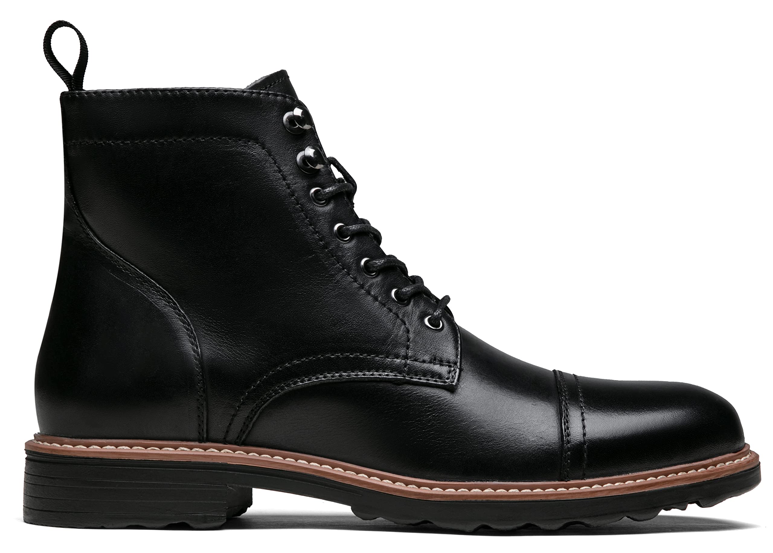 Jousen Leather Boots for Men Dress Retro Classic Design Mens Boots Cap Toe Boot Black Rubber Sole