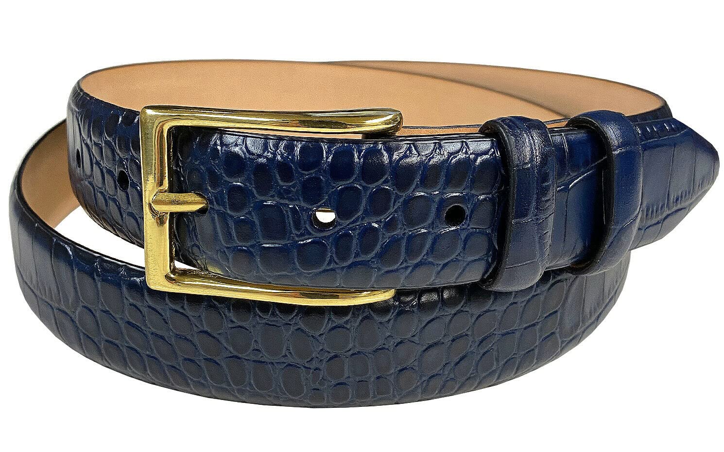 Adam Gold Men's Genuine Italian Calfskin Leather Dress Belt 1-1/8"(30mm) Wide Polished Buckle