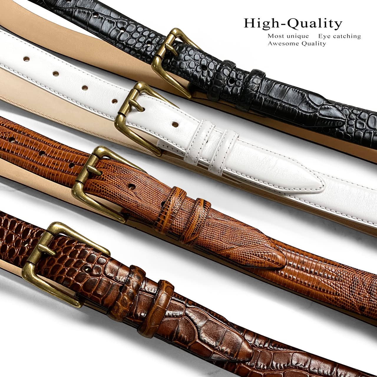 Adam Gold Men's Genuine Italian Calfskin Leather Dress Belt 1-1/8"(30mm) Wide Polished Buckle