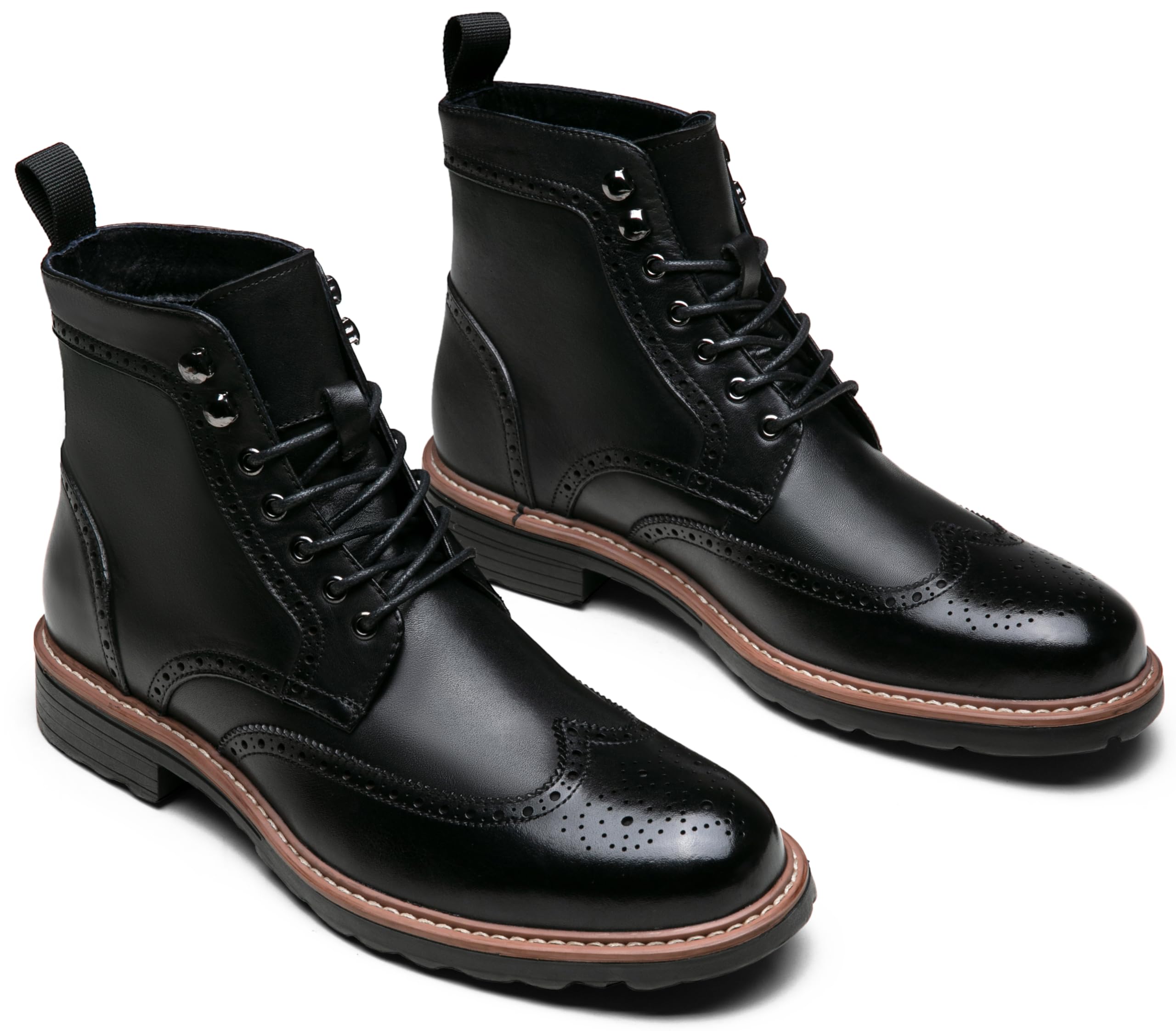 Jousen Leather Boots for Men Dress Retro Classic Design Mens Boots Cap Toe Boot Black Rubber Sole